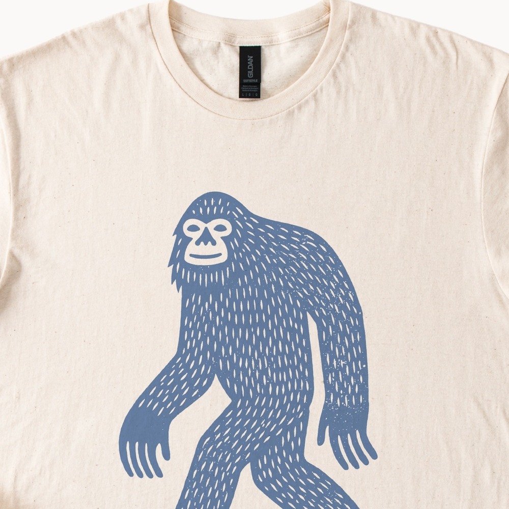 Linocut Print Bigfoot Vintage Style Boho Tee